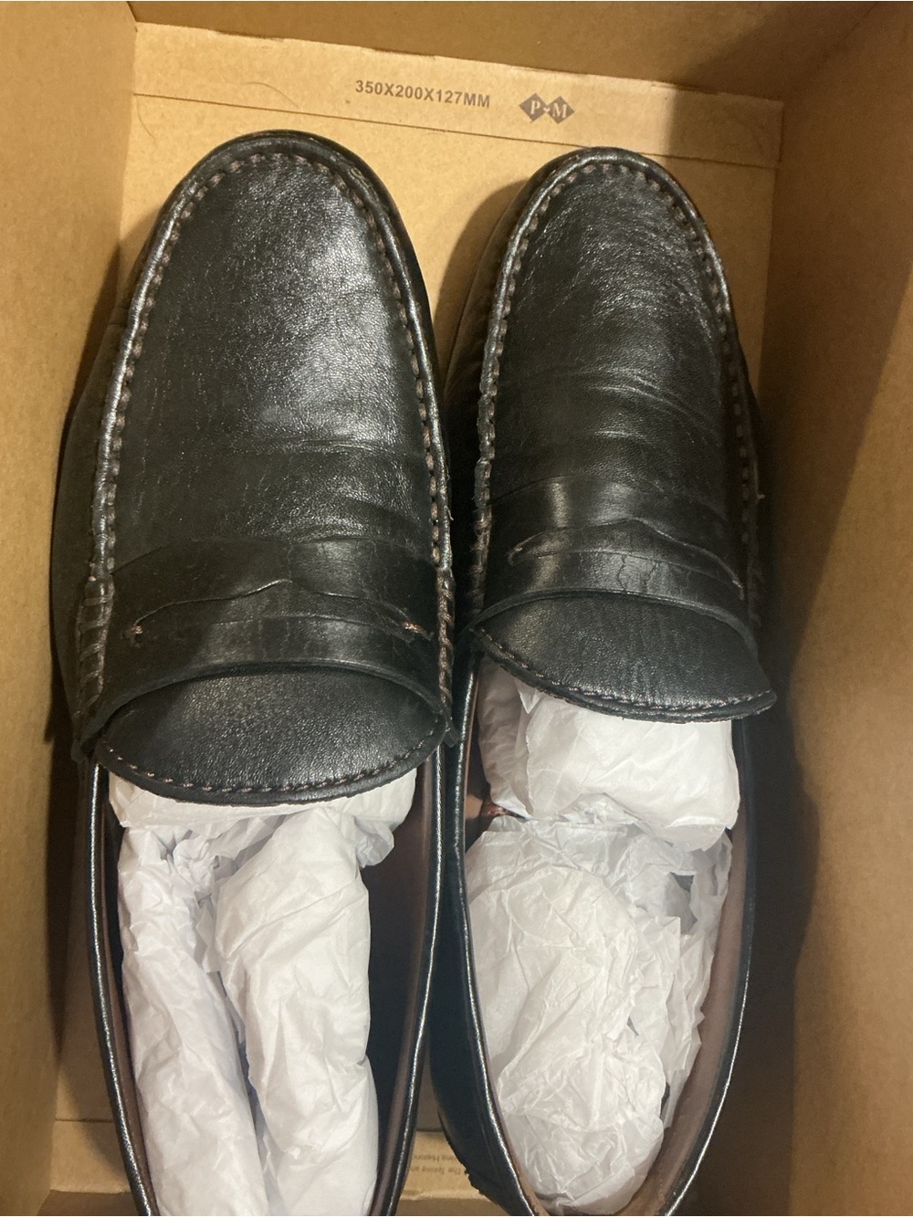 H.S. TRASK Buttery Soft Sheepskin Sadler Penny Loafers Black Sz 9.5
